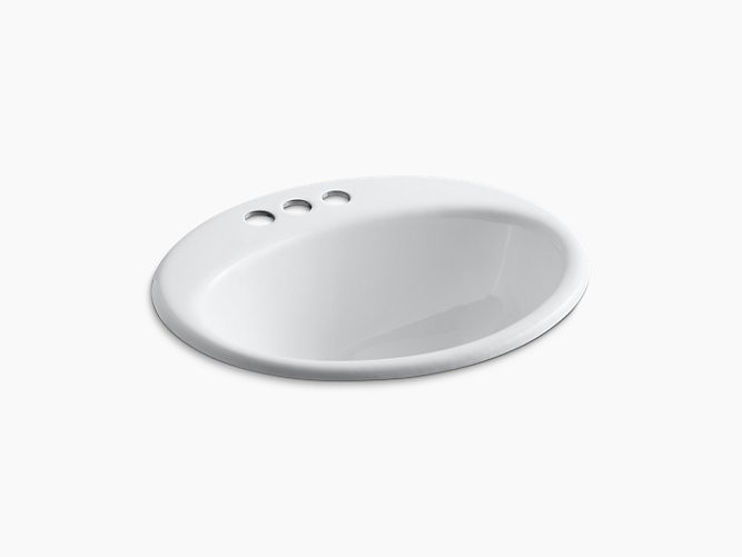 KOHLER K-2905-4 FARMINGTON 19-1/4 INCH CIRCULAR CAST IRON DROP IN BATHROOM SINK WITH OVERFLOW AND 3 FAUCET HOLES AT 4 INCH CENTERS