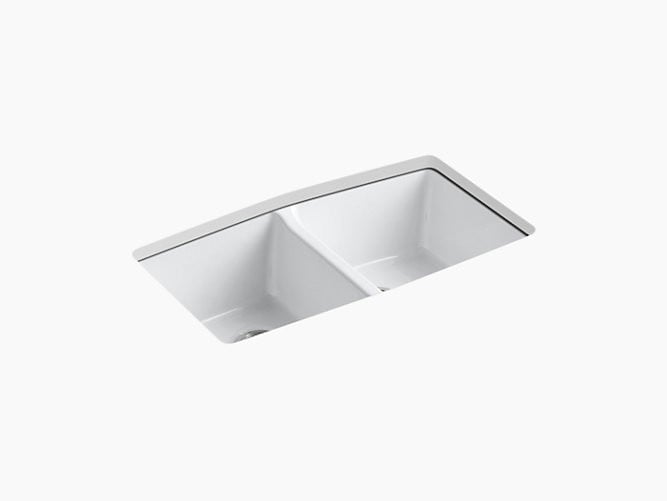 KOHLER K-5846-5U BROOKFIELD 33 INCH DOUBLE BASIN UNDERMOUNT ENAMELED CAST - IRON KITCHEN SINK