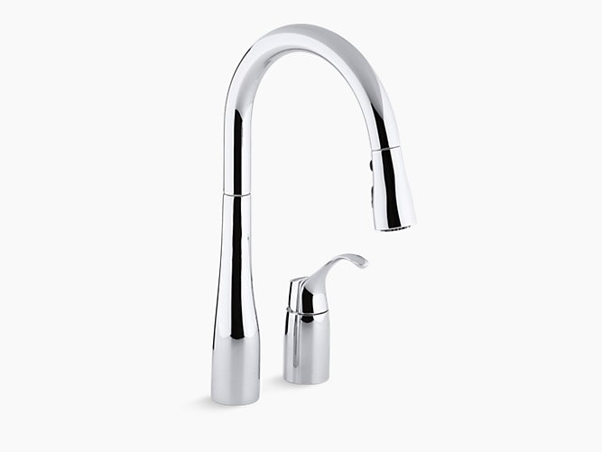 KOHLER K-647 SIMPLICE TWO-HOLE KITCHEN SINK FAUCET WITH 16-1/8 INCH PULL-DOWN SWING SPOUT, DOCKNETIK MAGNETIC DOCKING SYSTEM, AND A 3-FUNCTION SPRAYHEAD FEATURING SWEEP SPRAY
