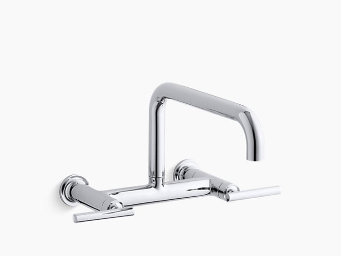 KOHLER K-7549-4 PURIST DOUBLE HANDLE WALL MOUNTED KITCHEN FAUCET WITH ROTATING SPOUT