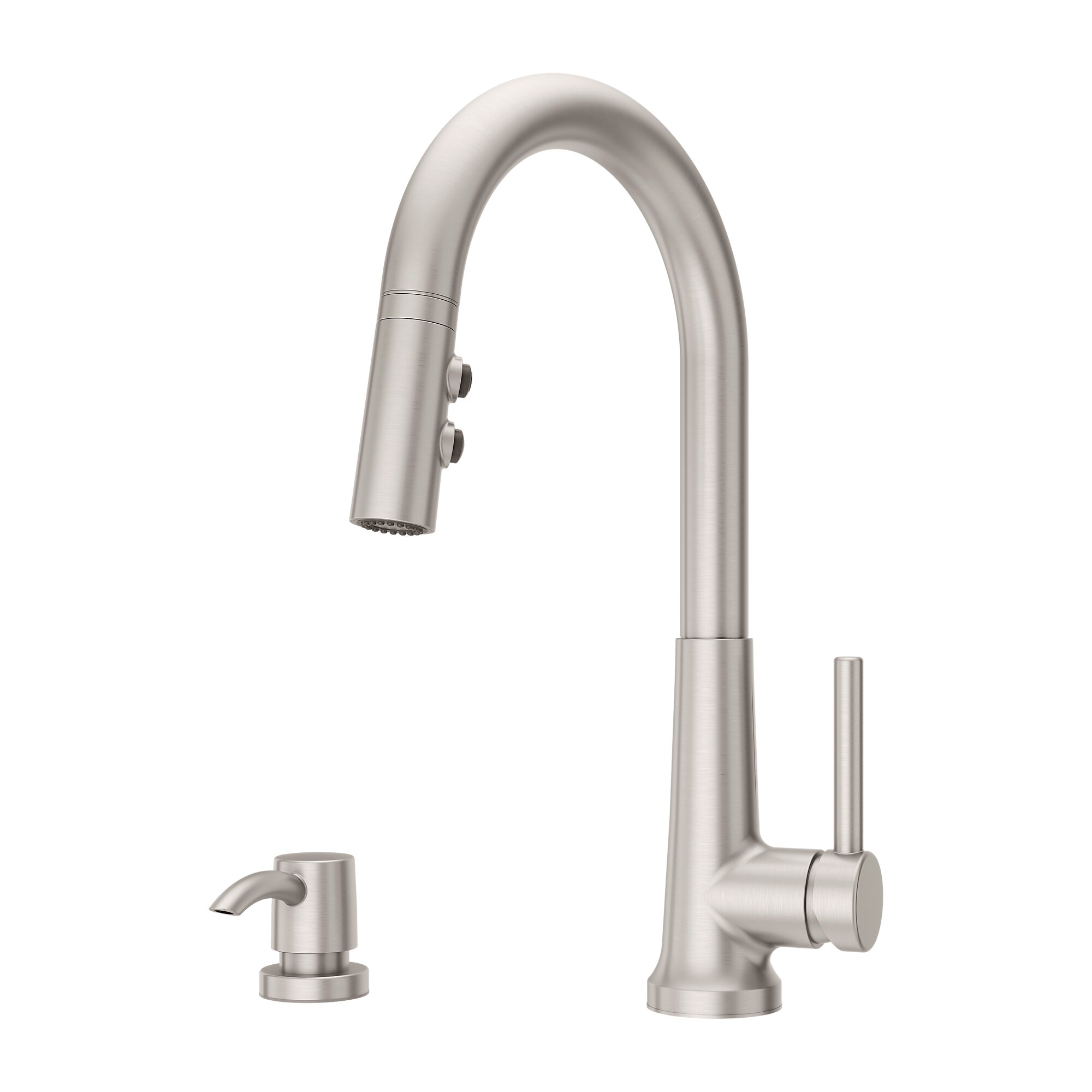 PFISTER F-529-7CEGS CRETE 15 3/8 INCH SINGLE LEVER HANDLE DECK MOUNT PULL-DOWN KITCHEN FAUCET WITH SOAP DISPENSER - SPOT DEFENSE STAINLESS STEEL