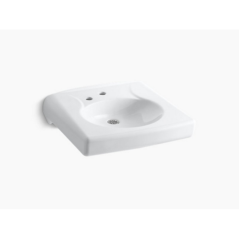 KOHLER K-1997-1NL-0 18-5/16 INCH WALL-MOUNTED OR CONCEALED CARRIER ARM MOUNTED COMMERCIAL BATHROOM SINK WITH NO OVERFLOW