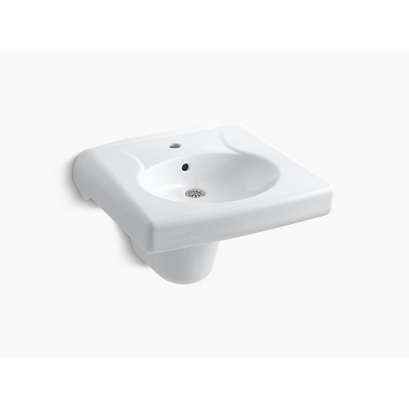 KOHLER K-1999-SS1-0 BRENHAM WALL-MOUNTED OR CONCEALED CARRIER ARM MOUNTED COMMERCIAL BATHROOM SINK WITH AND SHROUD, ANTIMICROBIAL FINISH