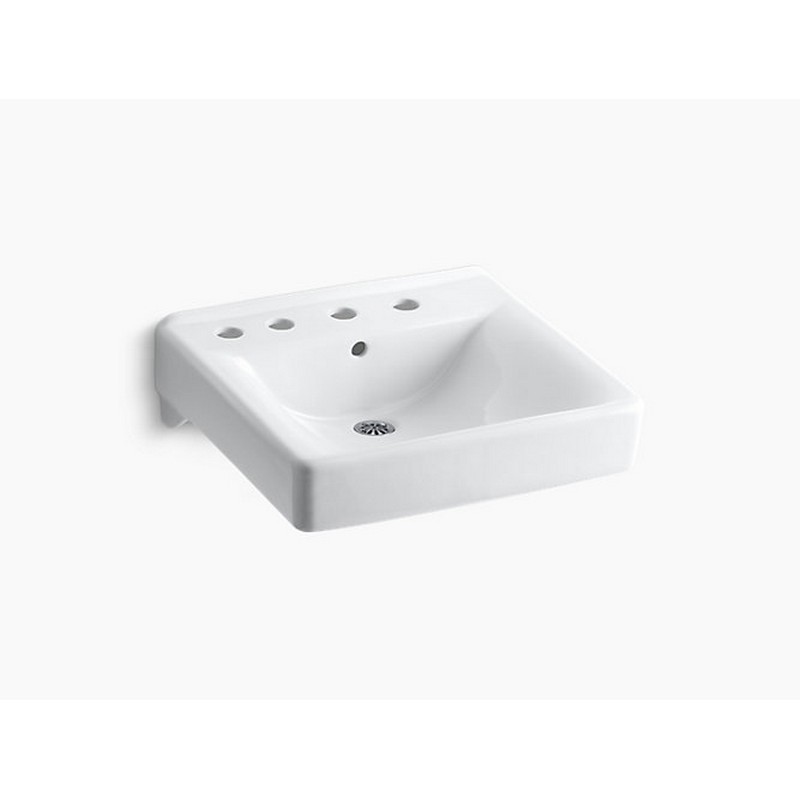 KOHLER K-2053-L-0 SOHO 20" X 18" WALL-MOUNT/CONCEALED ARM CARRIER BATHROOM SINK WITH 8" WIDESPREAD FAUCET HOLES AND LEFT-HAND SOAP DISPENSER HOLE