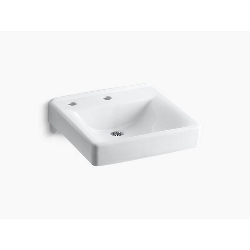 KOHLER K-2084-NL-0 SOHO 20 X 18 INCH WALL-MOUNT/CONCEALED ARM CARRIER BATHROOM SINK WITH SINGLE FAUCET HOLE AND LEFT-HAND SOAP DISPENSER HOLE