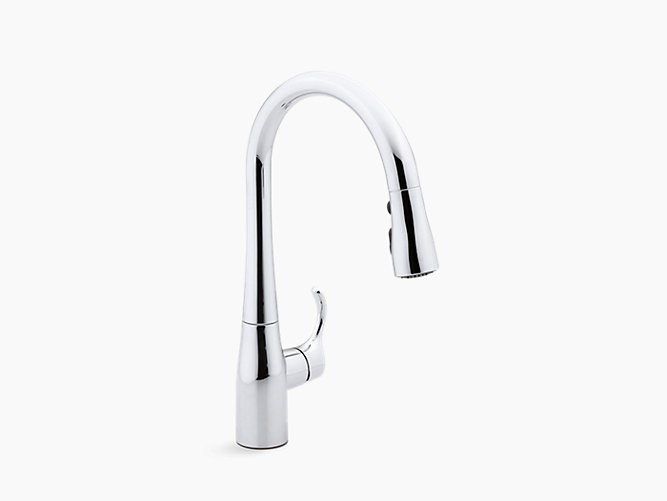 KOHLER K-597 SIMPLICE SINGLE-HOLE OR THREE-HOLE BAR SINK FAUCET WITH 15-3/8 INCH PULL-DOWN SPOUT, DOCKNETIK MAGNETIC DOCKING SYSTEM, AND A 3-FUNCTION SPRAYHEAD FEATURING SWEEP SPRAY
