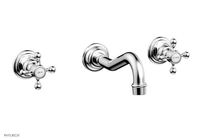 PHYLRICH 161-11 HENRI THREE HOLE WALL MOUNT BATHROOM FAUCET WITH CROSS HANDLES