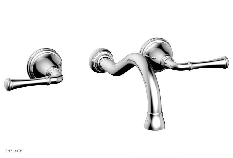 PHYLRICH 208-11 COINED THREE HOLE WALL MOUNT BATHROOM FAUCET WITH LEVER HANDLES