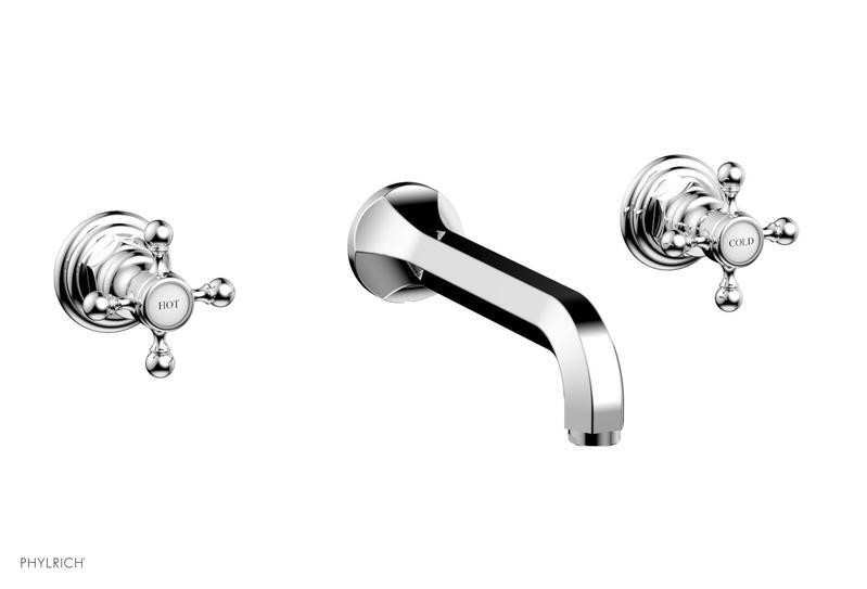 PHYLRICH 500-11 HEX TRADITIONAL THREE HOLE WALL MOUNT BATHROOM FAUCET WITH CROSS HANDLES