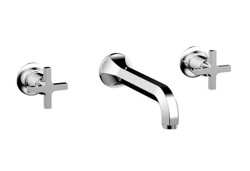 PHYLRICH 501-11 HEX MODERN THREE HOLE WALL MOUNT BATHROOM FAUCET WITH CROSS HANDLES