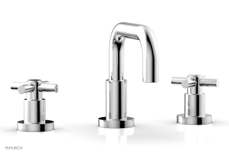 PHYLRICH D136 BASIC THREE HOLE LOW SPOUT WIDESPREAD BATHROOM FAUCET WITH TUBULAR CROSS HANDLES