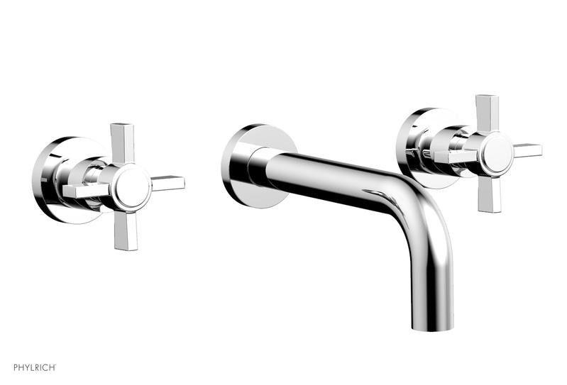 PHYLRICH DWL137 BASIC THREE HOLE WALL MOUNT BATHROOM FAUCET WITH BLADE CROSS HANDLES