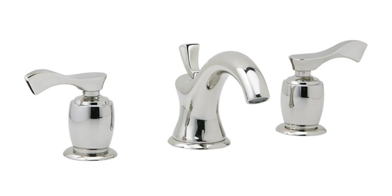 PHYLRICH K105 AMPHORA THREE HOLE WIDESPREAD BATHROOM FAUCET WITH FLAIR LEVER HANDLES