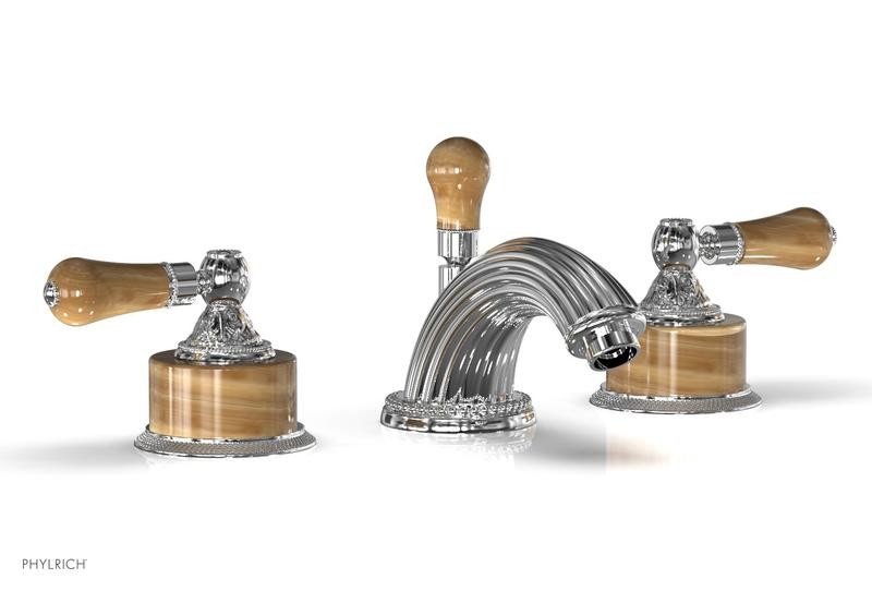 PHYLRICH K241 VERSAILLES THREE HOLE WIDESPREAD BATHROOM FAUCET WITH MONTAIONE BROWN ONYX LEVER HANDLES