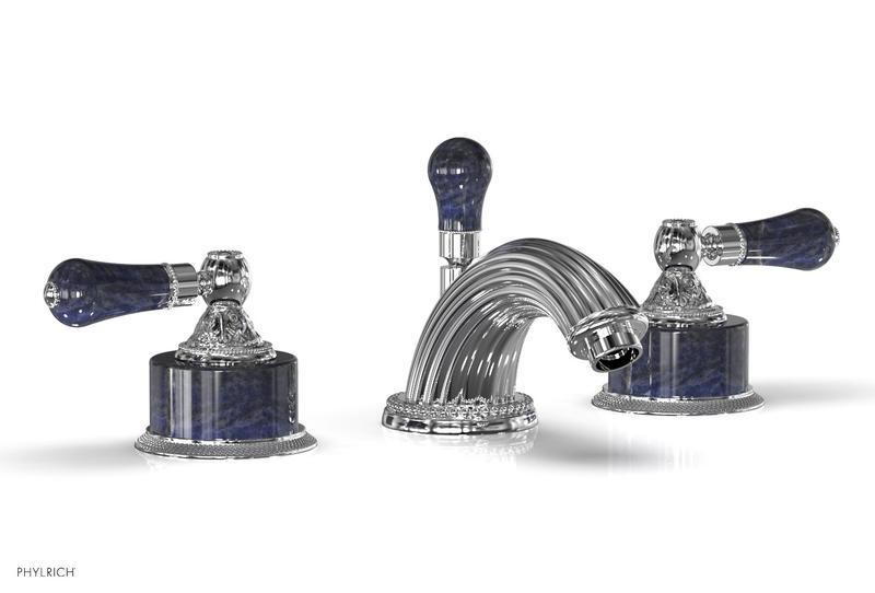 PHYLRICH K242 VERSAILLES THREE HOLE WIDESPREAD BATHROOM FAUCET WITH BLEU SODALITE LEVER HANDLES