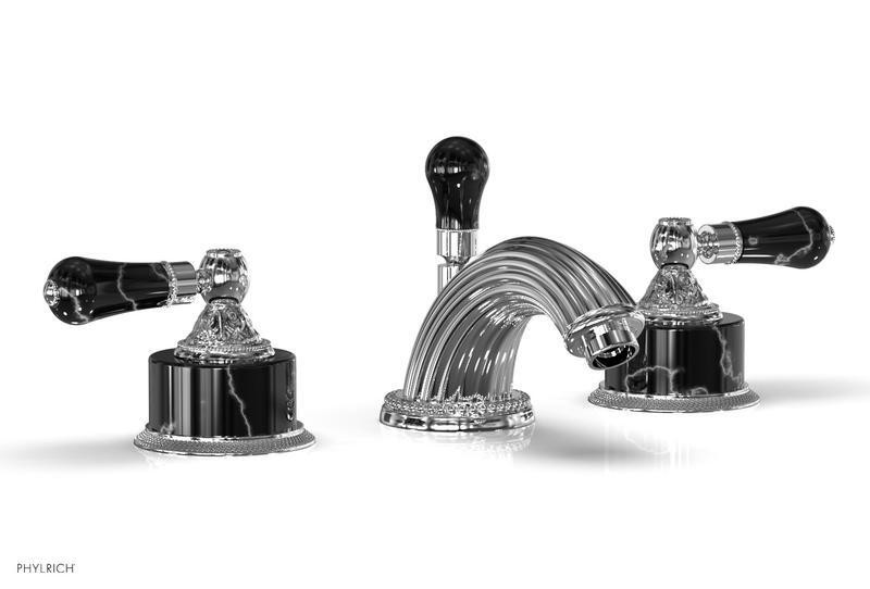 PHYLRICH K244 VERSAILLES THREE HOLE WIDESPREAD BATHROOM FAUCET WITH FRIENZE BLACK ONYX LEVER HANDLES