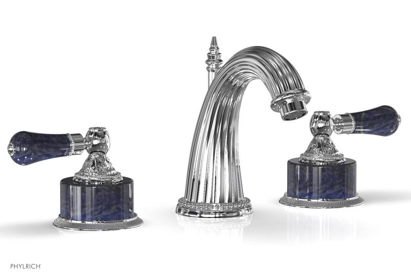 PHYLRICH K332 VERSAILLES THREE HOLE WIDESPREAD BATHROOM FAUCET WITH BLEU SODALITE LEVER HANDLES