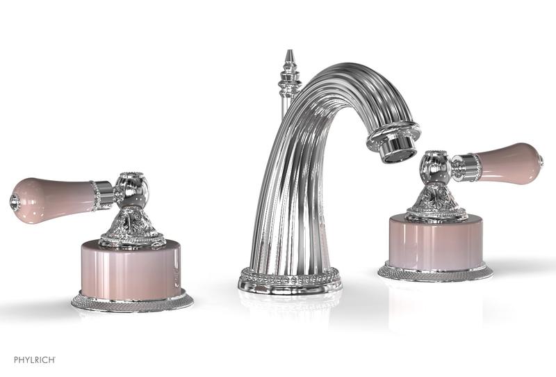 PHYLRICH K333 VERSAILLES THREE HOLE WIDESPREAD BATHROOM FAUCET WITH PINK ONYX LEVER HANDLES