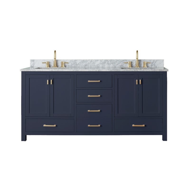 AVANITY MODERO-VS72-NB-C MODERO 73 INCH DOUBLE VANITY IN NAVY BLUE WITH CARRARA WHITE MARBLE TOP