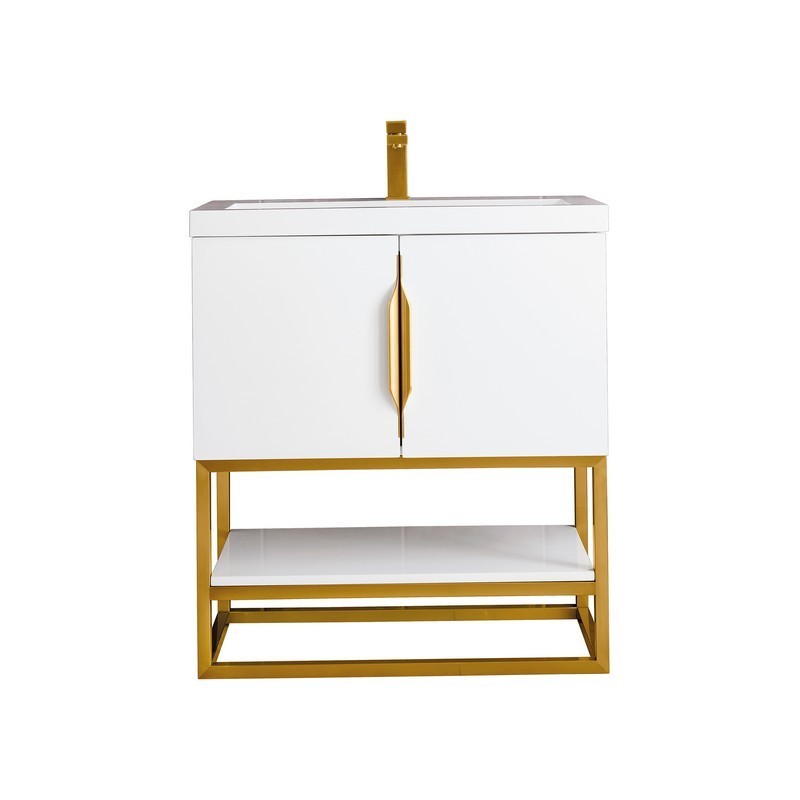 JAMES MARTIN 388V31.5GWRGDWG COLUMBIA 31.5 INCH SINGLE VANITY CABINET IN GLOSSY WHITE AND RADIANT GOLD WITH WHITE GLOSSY COMPOSITE COUNTERTOP