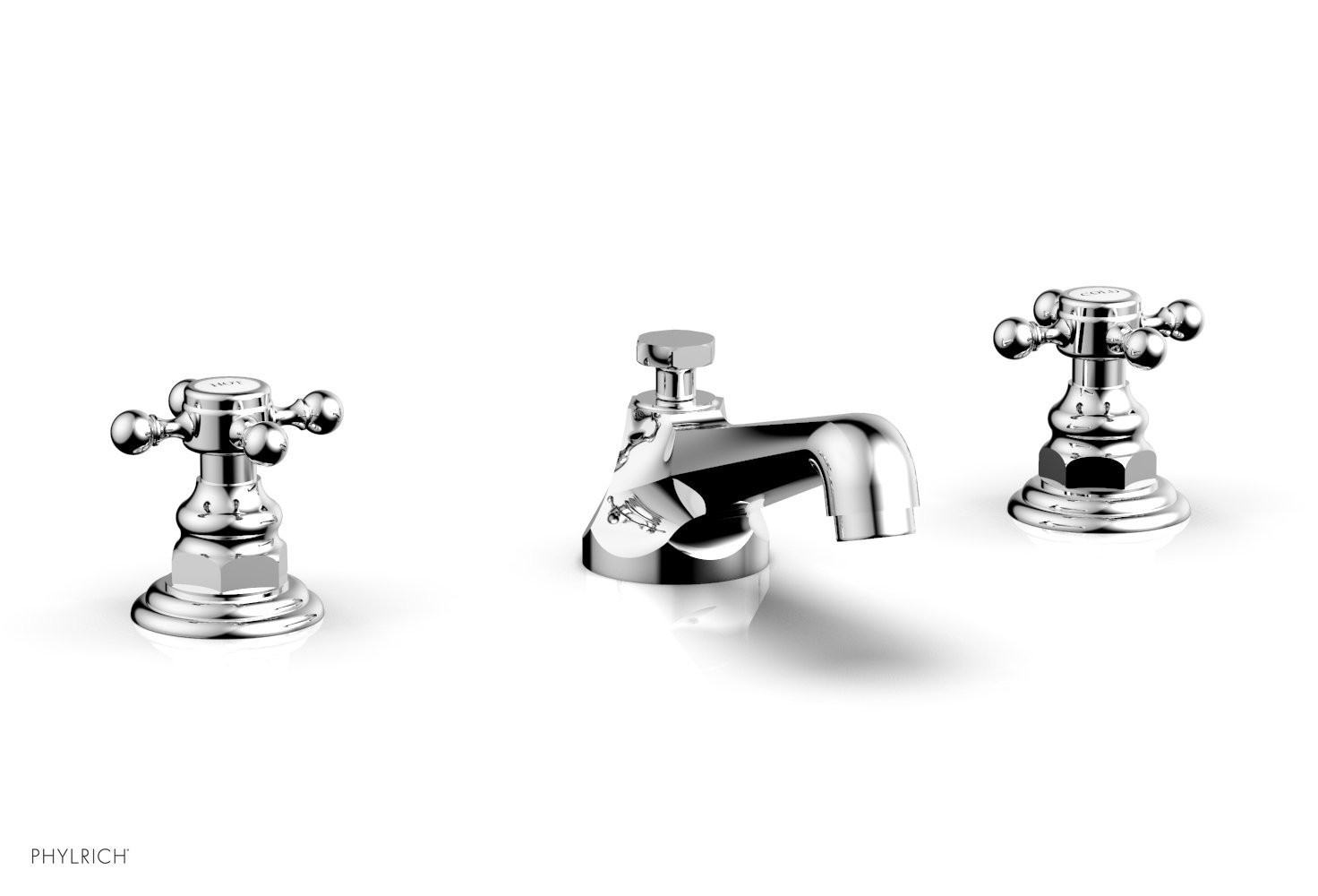 PHYLRICH 500-01 HEX TRADITIONAL THREE HOLE WIDESPREAD BATHROOM FAUCET WITH CROSS HANDLES