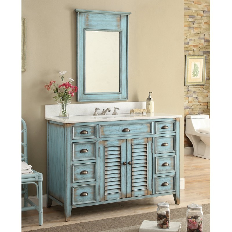 CHANS FURNITURE ZK-28885BU 46 INCHES BENTON COLLECTION ABBEVILLE SINGLE SINK BATHROOM VANITY IN DISTRESSED BLUE