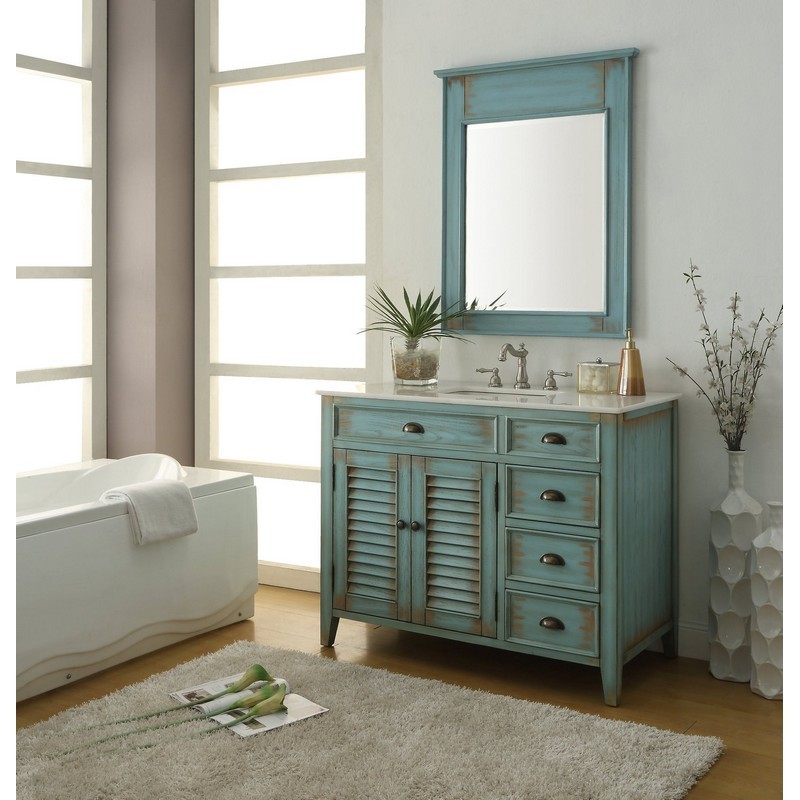 CHANS FURNITURE CF-78888BU 42 INCHES BENTON COLLECTION ABBEVILLE SINGLE SINK BATHROOM VANITY IN DISTRESSED BLUE