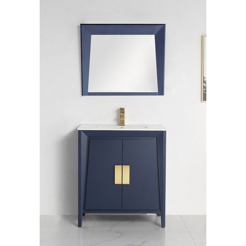 CHANS FURNITURE CL-22NB30-ZI 30 INCHES TENNANT BRAND LARVOTTO CONTEMPORARY BATHROOM VANITY IN NAVY BLUE