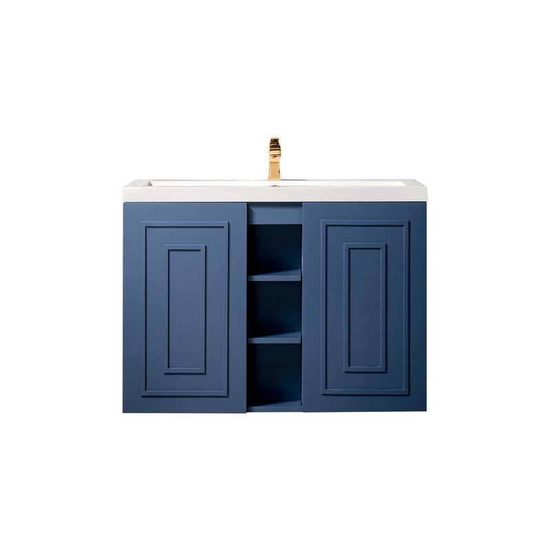 JAMES MARTIN E110V39.5AZBWG ALICANTE' 39.5 INCH SINGLE VANITY CABINET IN AZURE BLUE WITH WHITE GLOSSY COMPOSITE COUNTERTOP