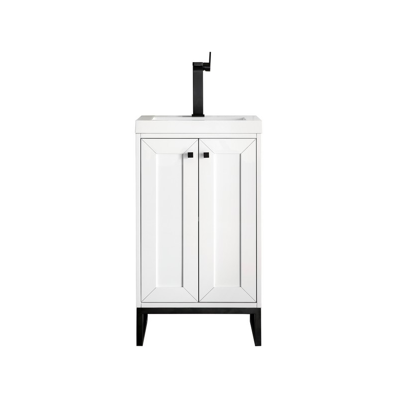 JAMES MARTIN E303V20GWMBKWG CHIANTI 20 INCH SINGLE VANITY CABINET IN GLOSSY WHITE AND MATTE BLACK WITH WHITE GLOSSY COMPOSITE COUNTERTOP
