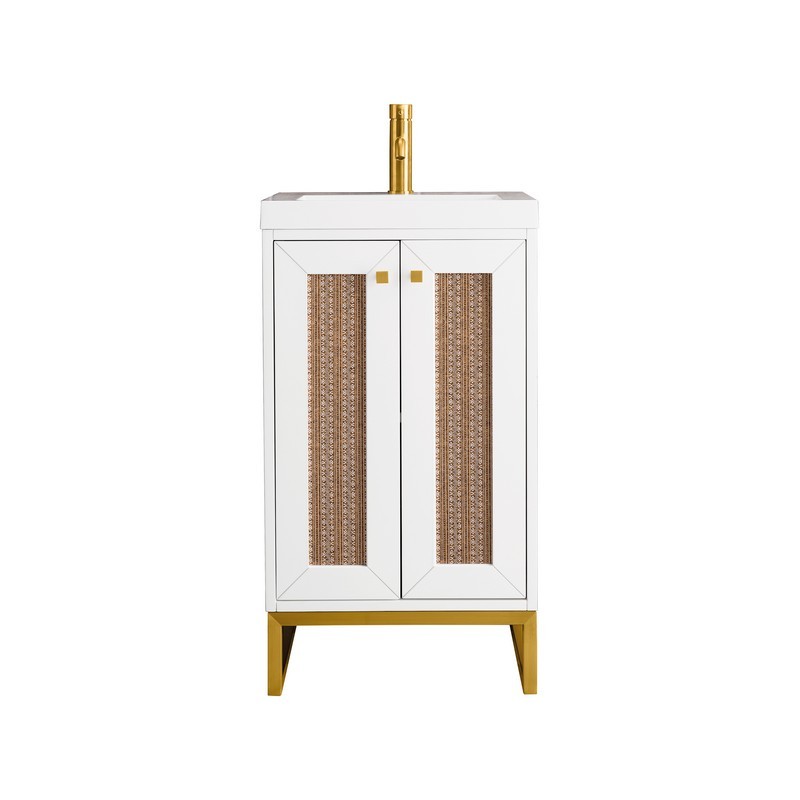 JAMES MARTIN E303V20GWRGDWG CHIANTI 20 INCH SINGLE VANITY CABINET IN GLOSSY WHITE AND RADIANT GOLD WITH WHITE GLOSSY COMPOSITE COUNTERTOP