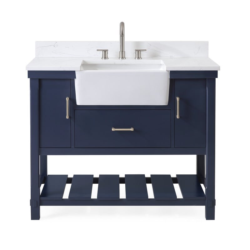 CHANS FURNITURE FW-7042-NB42 42 INCHES KENDIA FARMHOUSE SINK BATHROOM VANITY IN NAVY BLUE