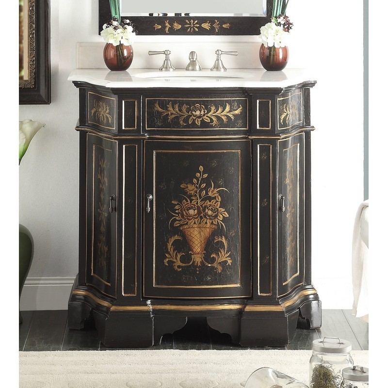 CHANS FURNITURE HF-090BK 35 INCHES BENTON COLLECTION CROSSFIELD ANTIQUE STYLE BATHROOM VANITY IN BLACK
