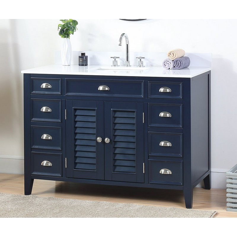 CHANS FURNITURE NB-4485QT-46.5 46.5 INCHES BENTON COLLECTION ZAPATE SINGLE SINK BATHROOM VANITY IN NAVY BLUE