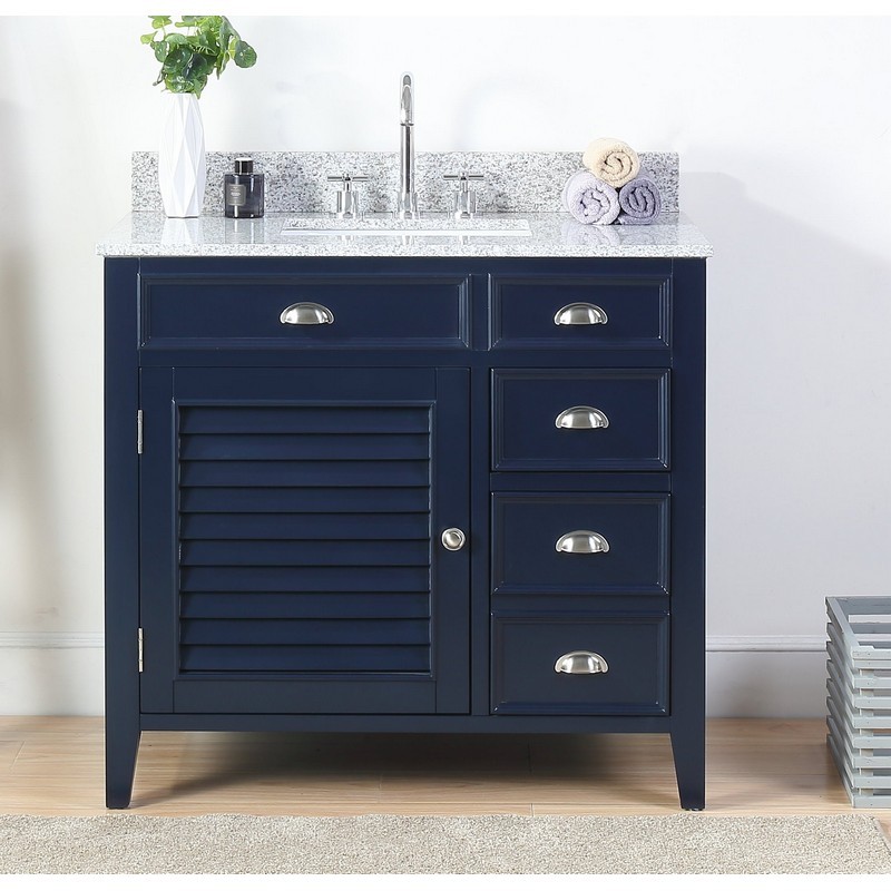 CHANS FURNITURE NB-6685QT 36 INCHES BENTON COLLECTION ZAPATA SHUTTER BLIND BATHROOM VANITY IN NAVY BLUE