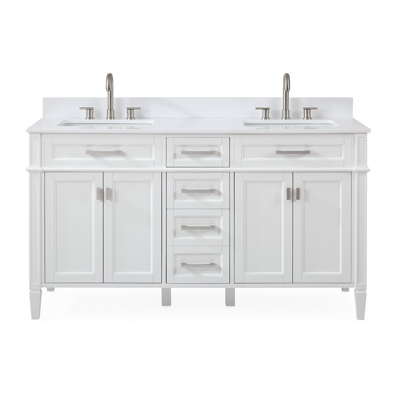 CHANS FURNITURE GD-1808-D60W 60 INCHES TENNANT BRAND DURAND MODERN DOUBLE SINK BATHROOM VANITY IN WHITE