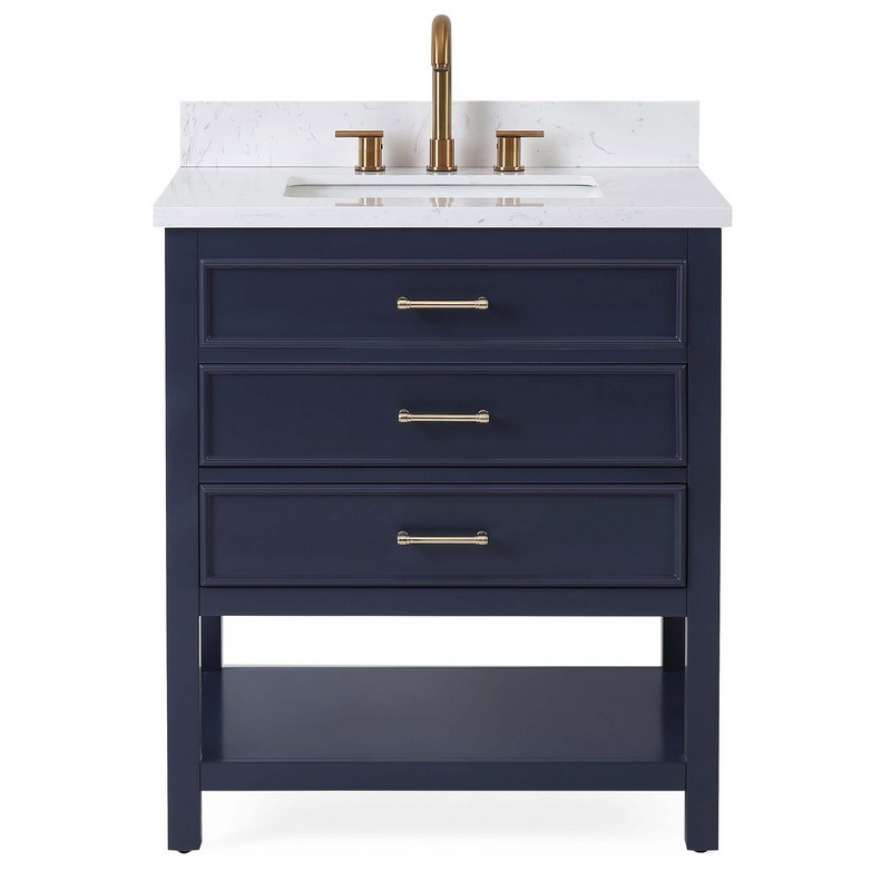 CHANS FURNITURE QT-7206-NB30 30 INCHES TENNANT BRAND COLOR FINISH SINGLE SINK BATHROOM VANITY IN NAVY BLUE