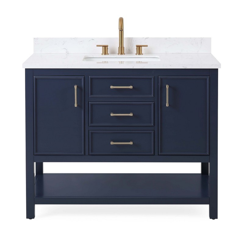 CHANS FURNITURE QT-7220-NB42 42 INCHES TENNANT BRAND COLOR FINISH SINGLE SINK BATHROOM VANITY IN NAVY BLUE