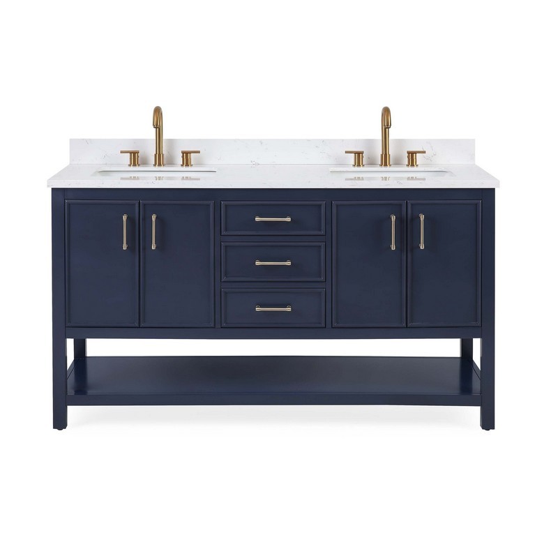 CHANS FURNITURE QT-7330-NB60 60 INCHES TENNANT BRAND COLOR FINISH DOUBLE SINK BATHROOM VANITY IN NAVY BLUE