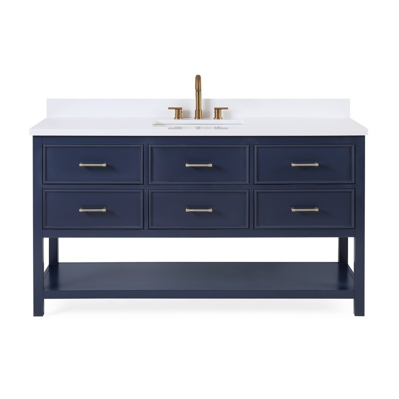 CHANS FURNITURE GD-7440-NB60S 60 INCHES TENNANT BRAND COLOR FELTON BATHROOM SINK VANITY IN NAVY BLUE