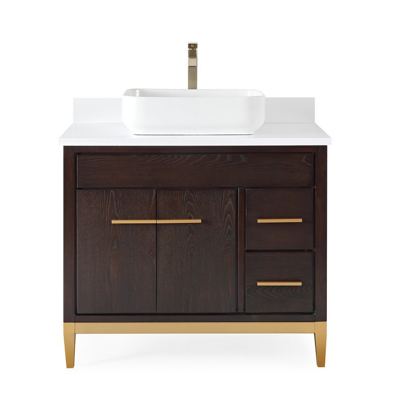 CHANS FURNITURE TB-9936DK-36QT 36 INCHES TENNANT BRAND MODERN STYLE WITH BEATRICE VESSEL SINGLE SINK BATHROOM VANITY