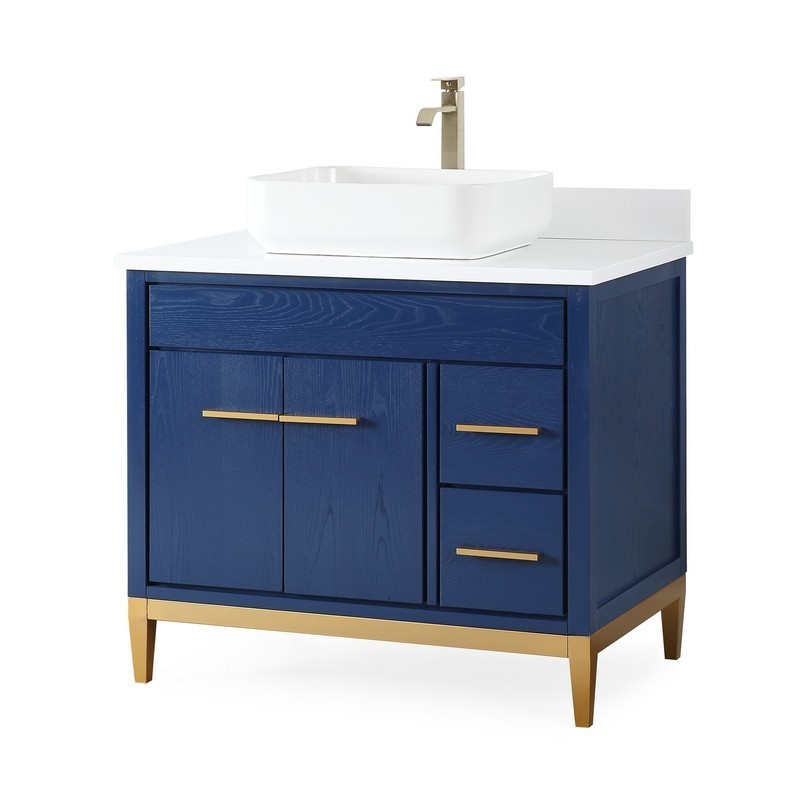 CHANS FURNITURE TB-9936VB-36QT 36 INCHES TENNANT BRAND MODERN STYLE WITH BEATRICE VESSEL SINGLE SINK BATHROOM VANITY IN BLUE