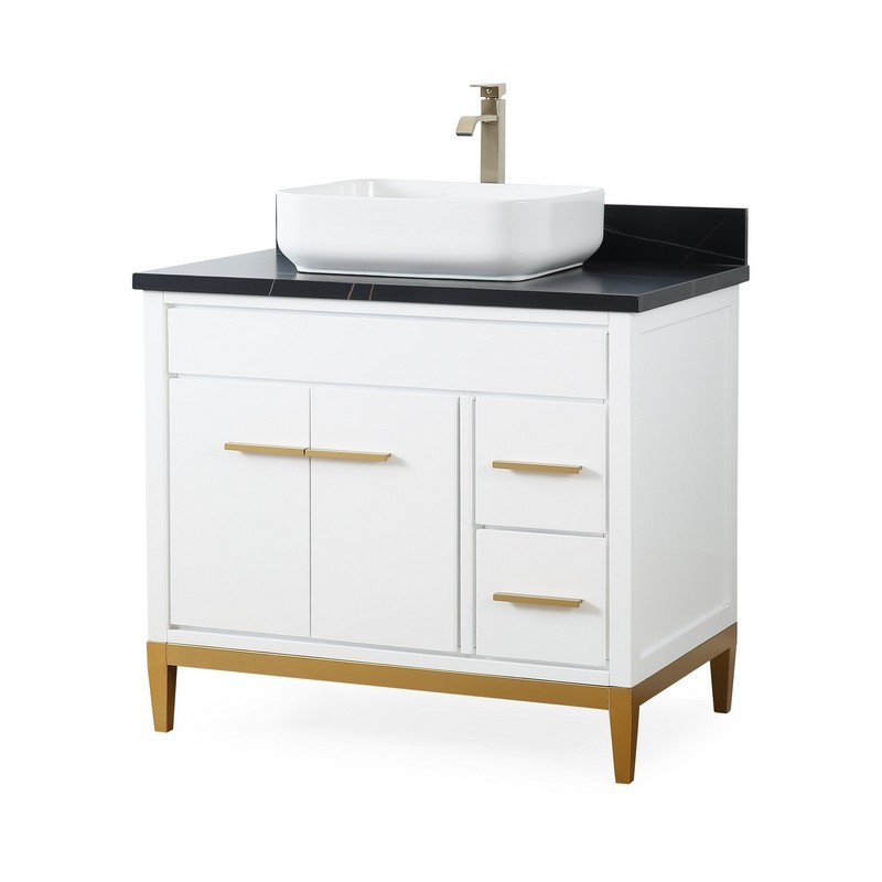 CHANS FURNITURE TB-9936WT-36BK 36 INCHES TENNANT BRAND MODERN STYLE WITH BEATRICE VESSEL SINGLE SINK BATHROOM VANITY IN WHITE