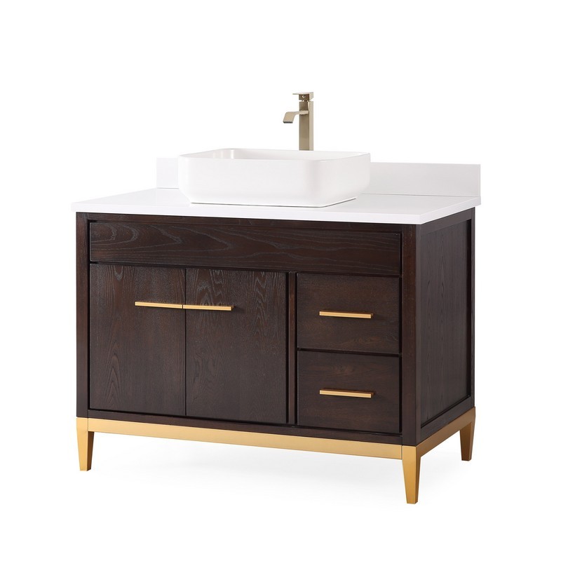 CHANS FURNITURE TB-9942DK-42QT 42 INCHES TENNANT BRAND MODERN STYLE WITH BEATRICE VESSEL SINGLE SINK BATHROOM VANITY