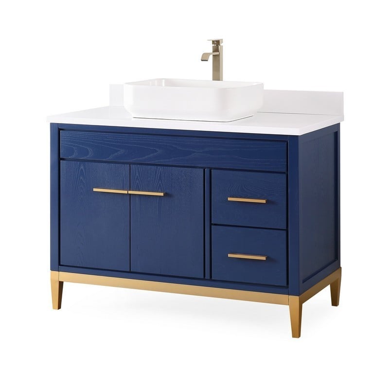 CHANS FURNITURE TB-9942VB-42QT 42 INCHES TENNANT BRAND MODERN STYLE WITH BEATRICE VESSEL SINGLE SINK BATHROOM VANITY IN BLUE