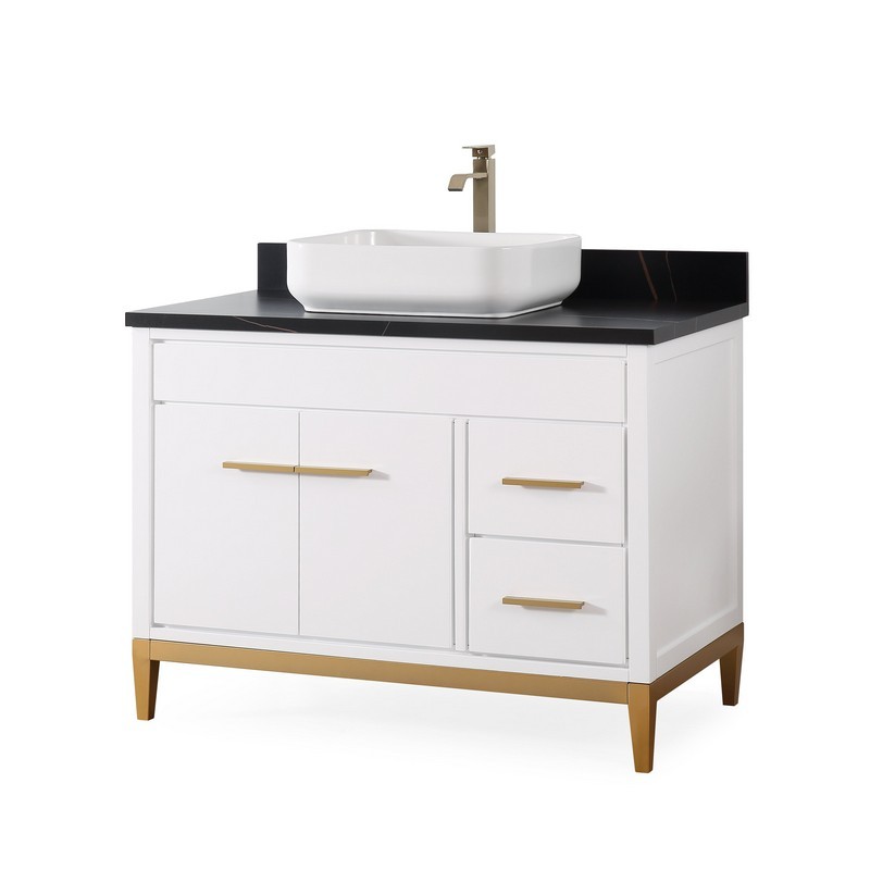 CHANS FURNITURE TB-9942WT-42BK 42 INCHES TENNANT BRAND MODERN STYLE WITH BEATRICE VESSEL SINGLE SINK BATHROOM VANITY IN WHITE