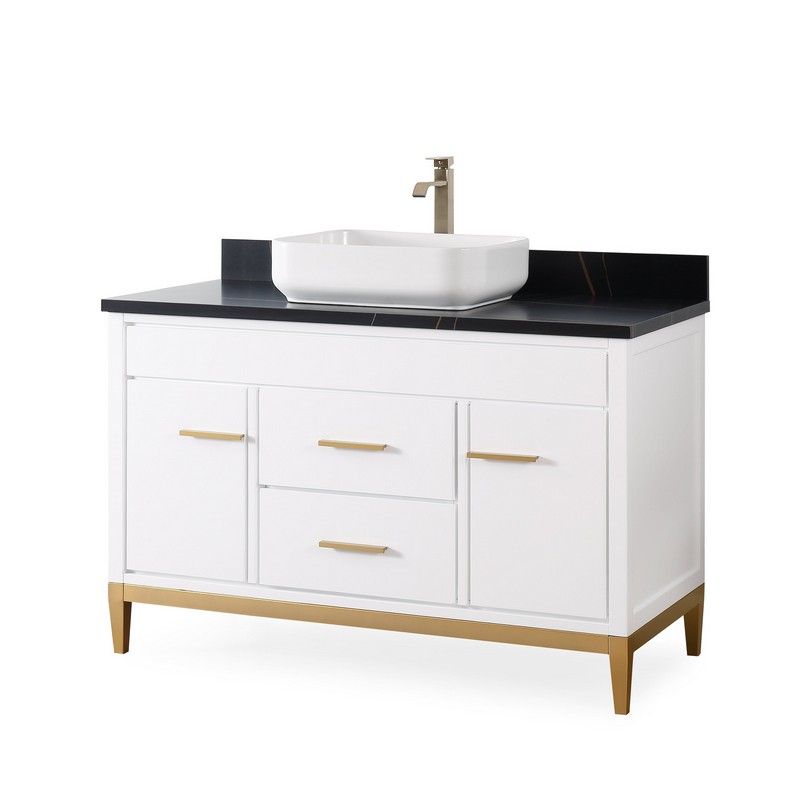 CHANS FURNITURE TB-9948WT-48BK 48 INCHES TENNANT BRAND MODERN STYLE WITH BEATRICE VESSEL SINGLE SINK BATHROOM VANITY IN WHITE