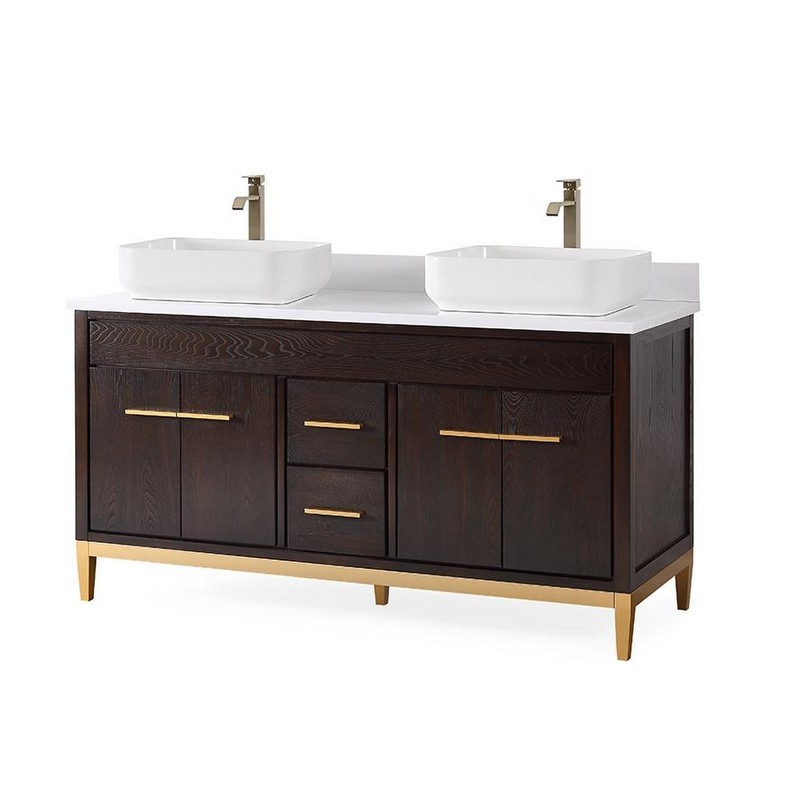 CHANS FURNITURE TB-9960DK-60QT 60 INCHES TENNANT BRAND WITH BEATRICE VESSEL DOUBLE SINK BATHROOM VANITY