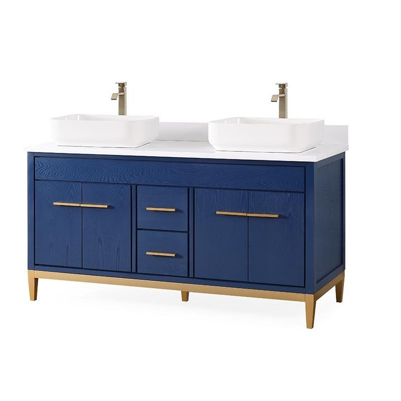 CHANS FURNITURE TB-9960VB-60QT 60 INCHES TENNANT BRAND WITH BEATRICE VESSEL DOUBLE SINK BATHROOM VANITY