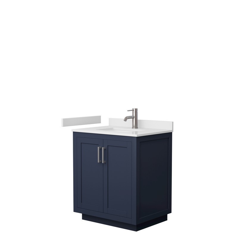 WYNDHAM COLLECTION WCF292930SBNWCUNSMXX MIRANDA 30 INCH SINGLE BATHROOM VANITY IN DARK BLUE WITH WHITE CULTURED MARBLE COUNTERTOP, UNDERMOUNT SQUARE SINK AND BRUSHED NICKEL TRIM